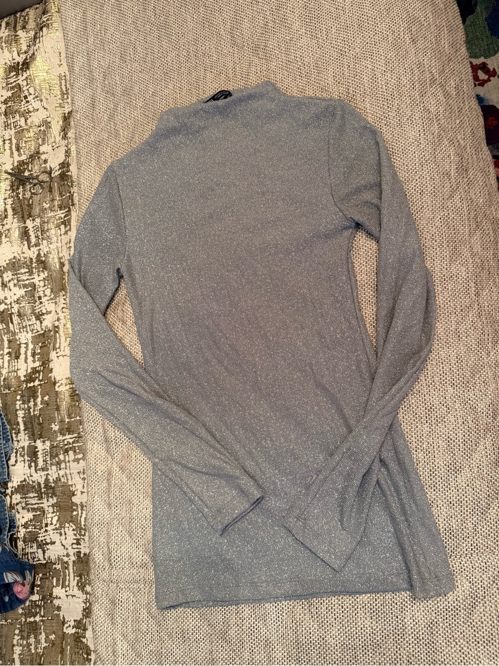 Zara Metallic Light Gray Turtleneck Sweater